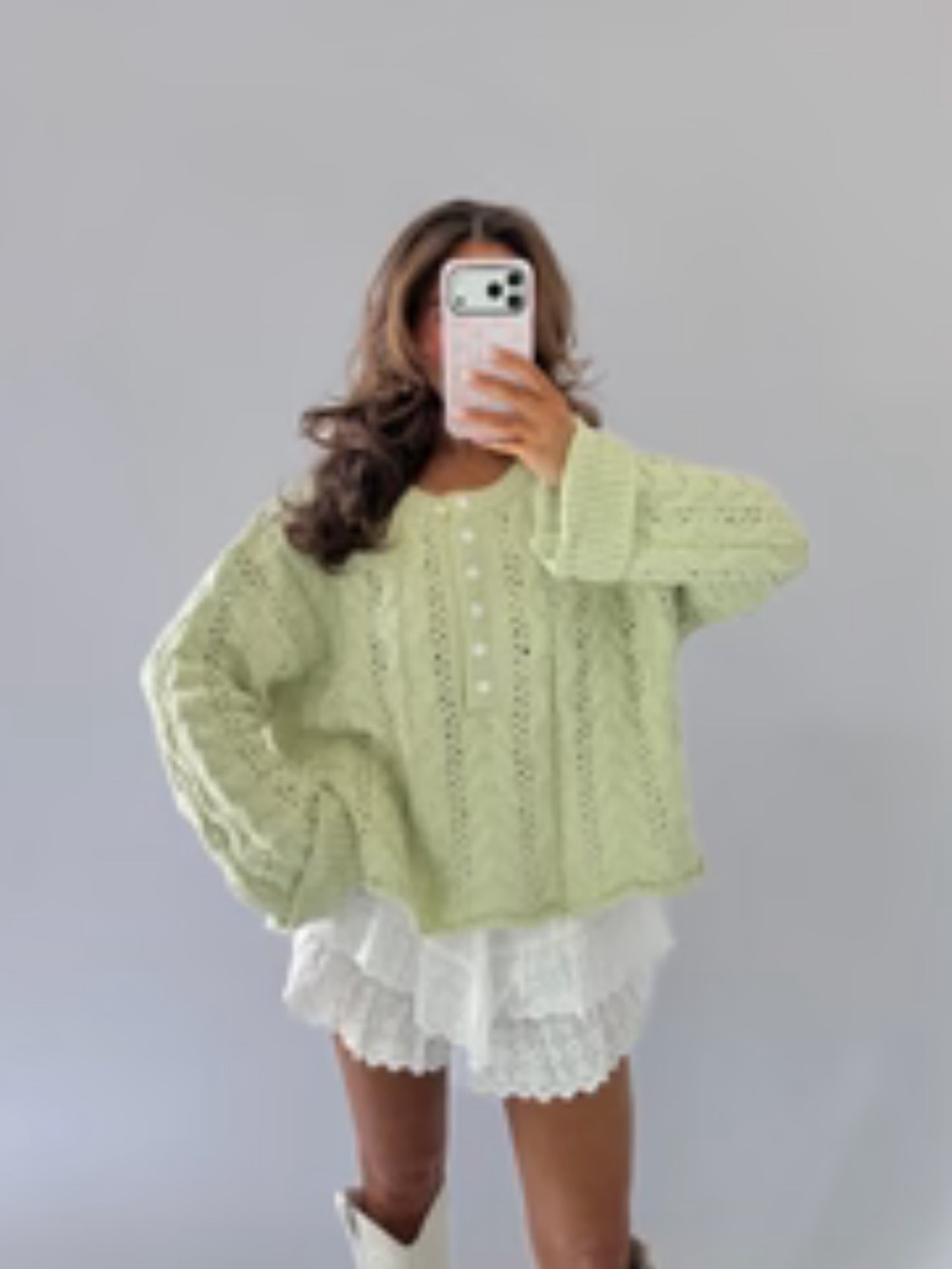 Light Green Cable Knit Women's Sweater
